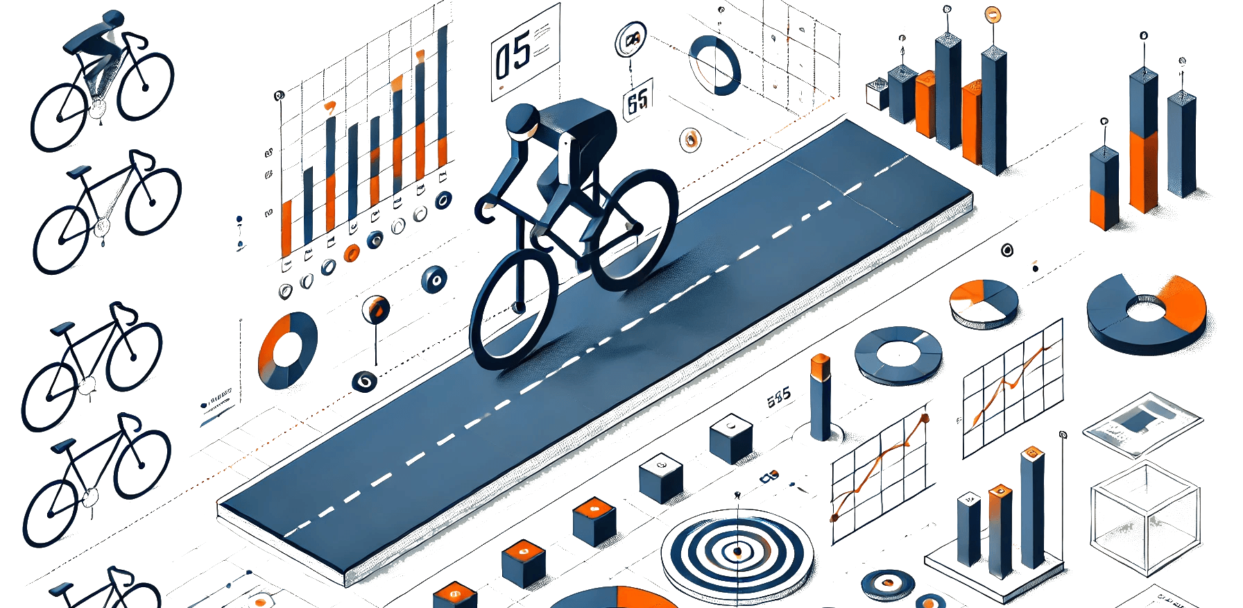 a cyclist surrounded by various data visuals